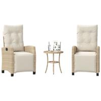 3-delige Bistroset met kussens poly rattan beige