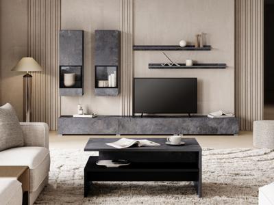 Tv-meubel set BABEL 5 deuren kleurrijke leisteen zonder led met salontafel
