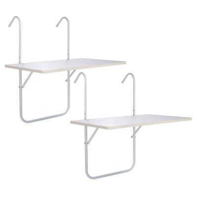 Balkontafel - 2x stuks - wit - inklapbaar tafeltje voor aan een balkon railing - 60 x 40 cm