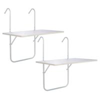 Balkontafel - 2x stuks - wit - inklapbaar tafeltje voor aan een balkon railing - 60 x 40 cm