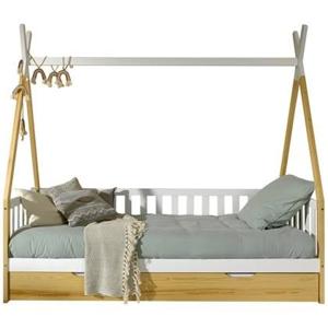 Vipack Tipi Bed met Uitvalbeveiliging en Bedlade Wit | Naturel