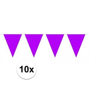 Party Vlaggenlijn puntvlaggetjes - 10x - kunststof - paars - 10 meter - Slinger - versiering