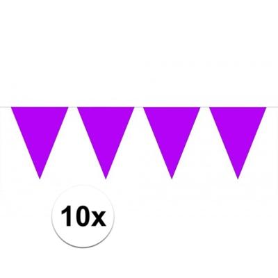 Party Vlaggenlijn puntvlaggetjes - 10x - kunststof - paars - 10 meter - Slinger - versiering