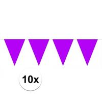 Party Vlaggenlijn puntvlaggetjes - 10x - kunststof - paars - 10 meter - Slinger - versiering