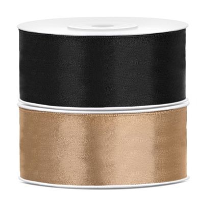 Bellatio decorations 2x rollen satijn sierlint 2.5 cm x 25 meter goud en zwart