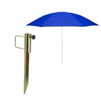 Strand/tuin parasol - met metalen grondharing 45 cm - blauw - polyester - D160 cm - verstelbaar Strand/tuin parasol - met metalen grondharing 45 cm - blauw - polyester - D160 cm - verstelbaar