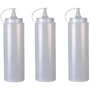 Doseerfles/sausfles - 3x - kunststof - met schenktuit - 700 ml - 21 cm