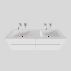 Badkamermeubel Solid Surface BWS Oslo 200x46 cm Mat Wit Wasbak Dubbel (0 kraangaten, 4 lades)
