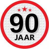 90 jaar leeftijd sticker - rond - Dia 15 cm - 90 jaar verjaardag - jubileum - leeftijd versiering