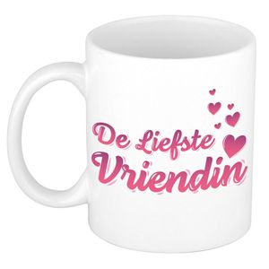 De liefste vriendin cadeau mok / beker wit en roze - verjaardag / bedankt kado vriendin - feest mokken