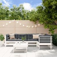 6-delige Loungeset met kussens massief hout wit