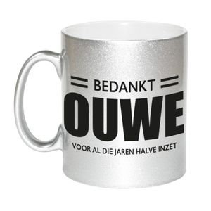 Bedankt ouwe voor de halve inzet pensioen mok / beker zilver afscheidscadeau 330 ml