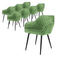 ML-Design set van 8 eetkamerstoelen met armleuning en rugleuning, groen, keukenstoel met fluwelen bekleding, - thumbnail