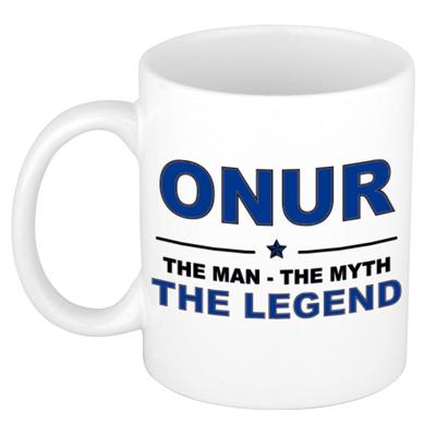 Onur cadeau mok - man myth legend - naam koffiemok / beker - wit en blauw - 300 ml