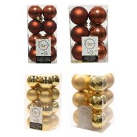 Kerstversiering kunststof kerstballen mix goud/terra bruin 4 en 6 cm pakket van 80x stuks