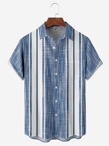 Geometric Chest Pocket Short Sleeve Bowling Shirt