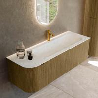 Badmeubel Mondiaz Kurve-Dlux | 135 cm cm | Meubelkleur Dusk | Wastafelkleur Opalo | Solid surface | Wasbak rechter zijde spoelbak | 1 kraangat