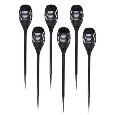 Lifetime Garden Solar LED tuinfakkels - Set van 6x stuks - zwart - 77 cm - Tuinverlichting