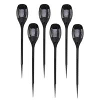 Lifetime Garden Solar LED tuinfakkels - Set van 6x stuks - zwart - 77 cm - Tuinverlichting