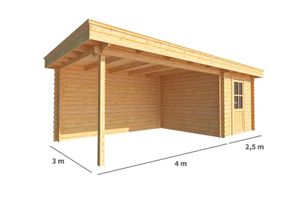 Blokhut met overkapping Lisa 650 cm bij 300 cm diep Plat dak - Warentuin Collection