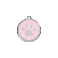 Paw Print Pink roestvrijstalen hondenpenning small/klein dia. 2 cm - RedDingo