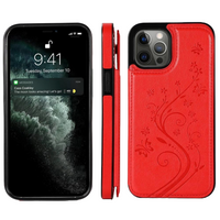 iPhone 15 Plus hoesje - Backcover - Pasjeshouder - Portemonnee - Bloemenprint - Kunstleer - Rood - thumbnail