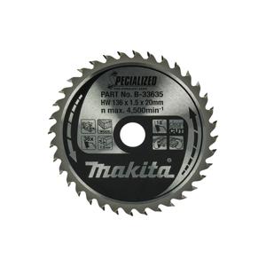 Makita Cirkelzaagblad voor Hout | Specialized: Accu | Ø 136mm Asgat 20mm 36T - B-33635