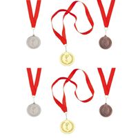 6x stuks medailles goud/zilver/brons aan rood lint