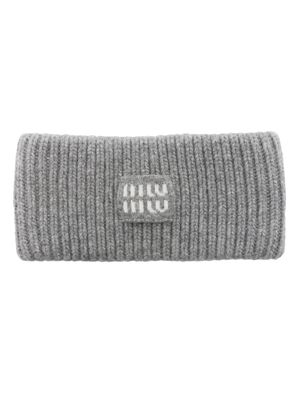Miu Miu serre-tête en cachemire mélangé à patch logo - Gris