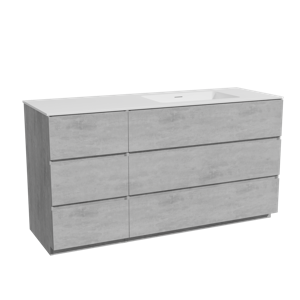 Storke Edge staand badmeubel 150 x 52 cm beton donkergrijs met Mata asymmetrisch rechtse wastafel in solid surface mat wit