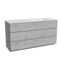 Storke Edge staand badmeubel 150 x 52 cm beton donkergrijs met Mata asymmetrisch rechtse wastafel in solid surface mat wit - thumbnail