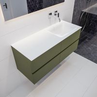 Mondiaz Vica Cloud badmeubel groen mat 120 cm 4 lades solid surface enkele spoelbak rechts zonder kraangat