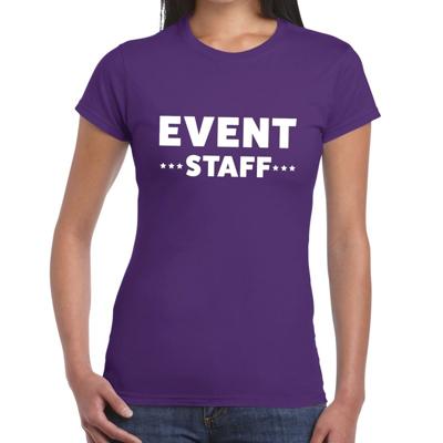 Event staff tekst t-shirt - paars - voor dames - evenementen personeel - crew kleding