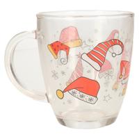 Kerst mok/beker - met kerstmutsen - glas - 300 ml - kerstbekers - kerstartikelen