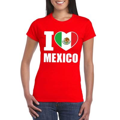 Mexico supporters kleding t-shirt - voor dames - rood - met vlag kleuren print - korte mouwen