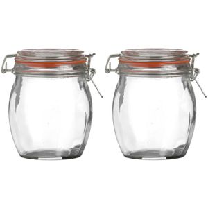 Voorraadpot/bewaarpot - 2x - 750 ml - glas - met beugelsluiting - D11 x H14 cm