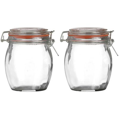 Voorraadpot/bewaarpot - 2x - 750 ml - glas - met beugelsluiting - D11 x H14 cm
