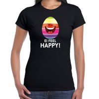 Vrolijk Paasei ei feel happy t-shirt zwart voor dames - Paas kleding / outfit