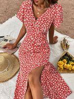 Small Floral Casual Dress With No