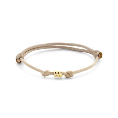 Beige Satijnen Armband met 3x 14k Gouden Ringen - Verstelbaar 13-26 cm