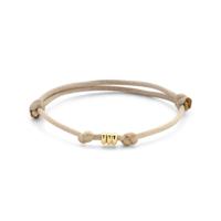 Beige Satijnen Armband met 3x 14k Gouden Ringen - Verstelbaar 13-26 cm