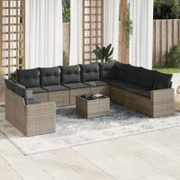 11-delige Loungeset met kussens poly rattan grijs