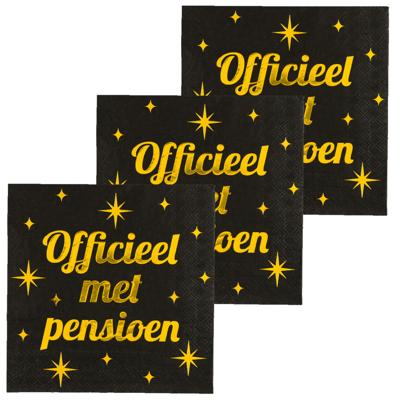 Verjaardag feest servetten - Officieel met Pensioen - 48x stuks - zwart/goud - 33 x 33 cm Verjaardag feest servetten - Officieel met Pensioen - 48x stuks - zwart/goud - 33 x 33 cm