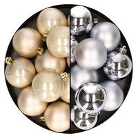 24x stuks kunststof kerstballen mix van zilver en champagne 6 cm - thumbnail