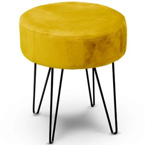 Unique Living - velvet kruk Davy - oker geel - metaal/stof - 35 x 40 cm   -