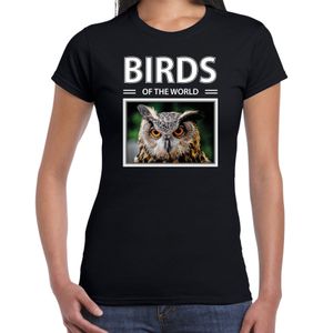 Uilen t-shirt met dieren foto birds of the world zwart voor dames