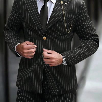 Bon&Bon Manfinity Men's Black Striped Business Suit | Lapel Blazer & Pants M