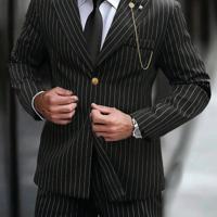 Bon&Bon Manfinity Men's Black Striped Business Suit | Lapel Blazer & Pants M