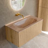 Badmeubel Mondiaz Kurve-Dlux | 90 cm | Meubelkleur Oak | Wastafelkleur Saba | Solid surface | Wasbak midden spoelbak | Zonder kraangat(en)
