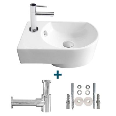 Go by Van Marcke Flexy fonteinset links 41x27x142cm inclusief 14cm koudwaterkraan en sifon porselein wit sw10088/sw10735/sw21230/sw290278/sw291117/